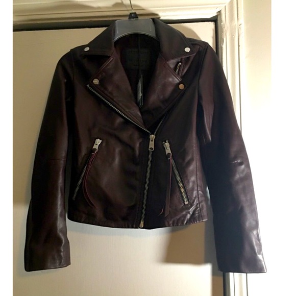 SOLD All Saints leather Jacket Burgundy - Picture 2 of 4